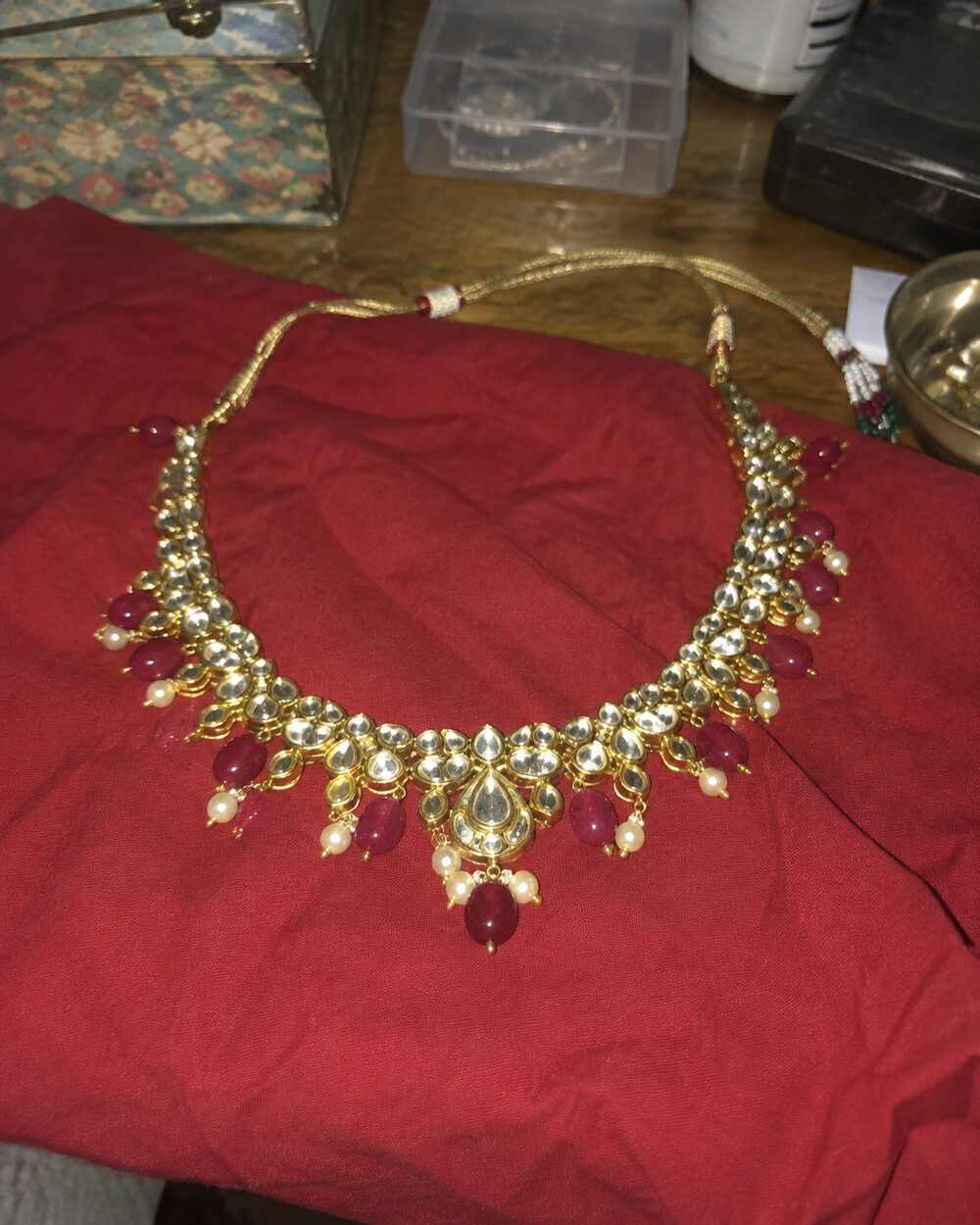 Necklace photographed on a table